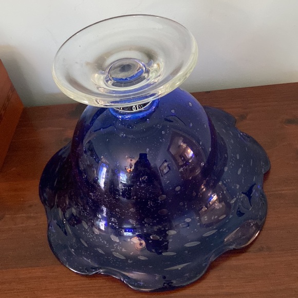 Large cobalt blue glass pedestal bowl - Picture 5 of 8